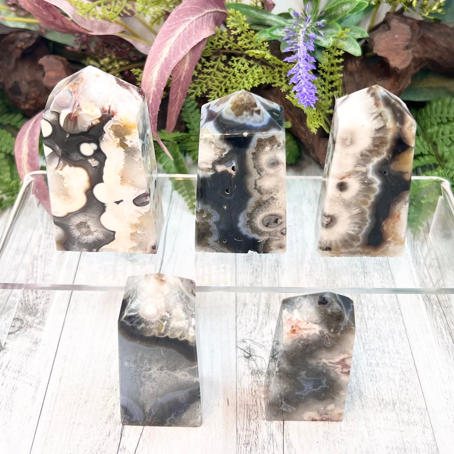 Argentina Black Flower Agate Points Towers Crystal YOU CHOOSE