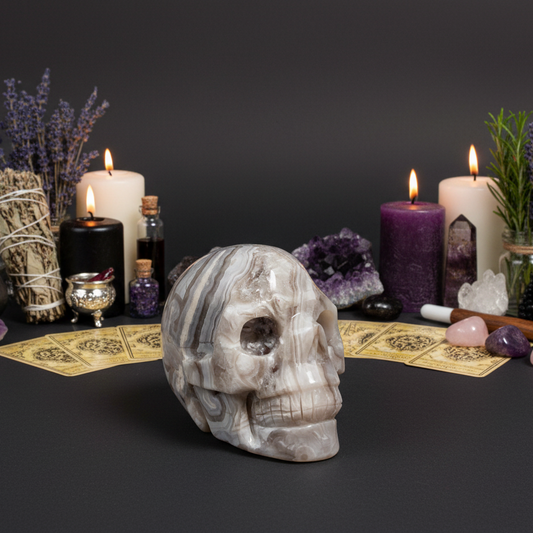 White Crazy Lace Agate Skull Healing Crystal Carving 811g