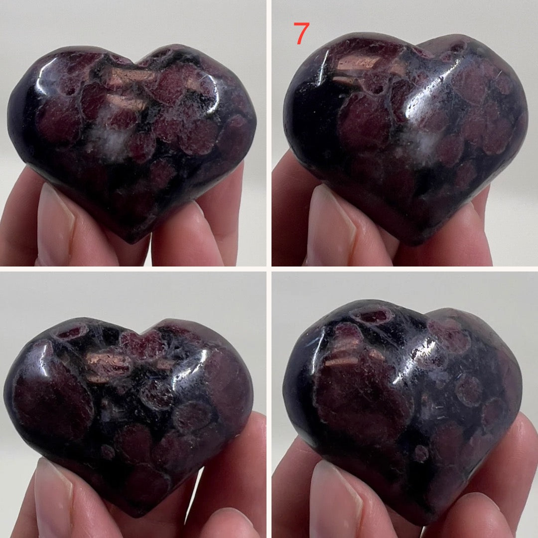 Garnet in Arfvedsonite Hearts Crystal Carvings YOU CHOOSE
