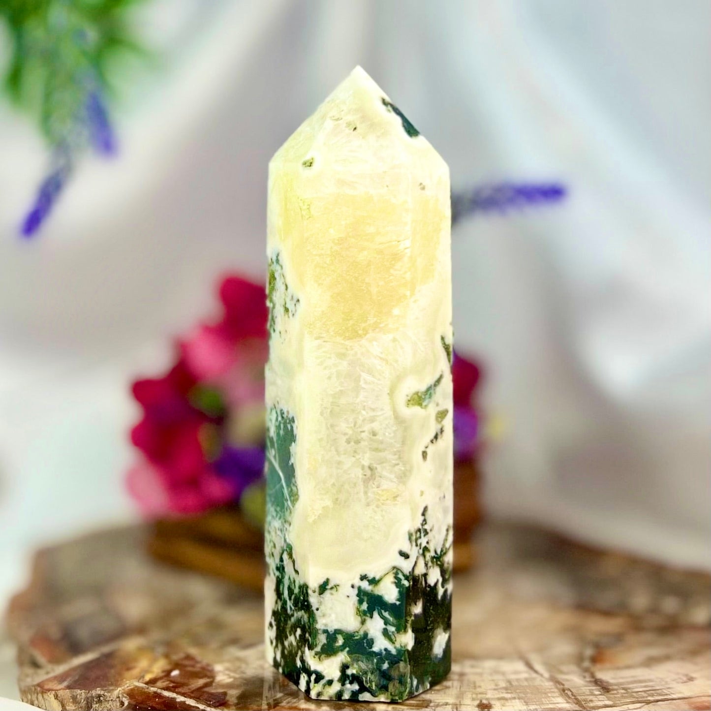 Moss Agate Tower Crystal Generator 500g 156mm