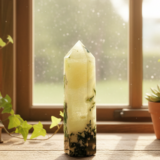 Moss Agate Tower Crystal Generator 500g 156mm