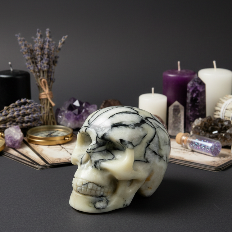 Jade Skull Healing Crystal Carving 572g