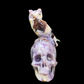 Chevron Dream Amethyst Owl on Skull Hollow Jaw  Crystal Carving 700g