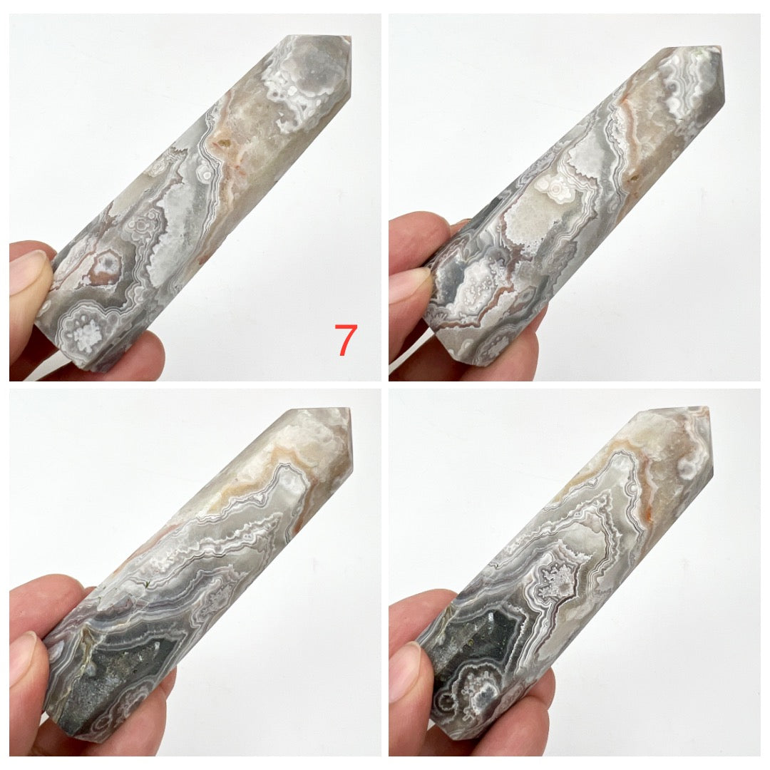 White Mexican Crazy Lace Agate Points Towers Crystal Generators YOU CHOOSE