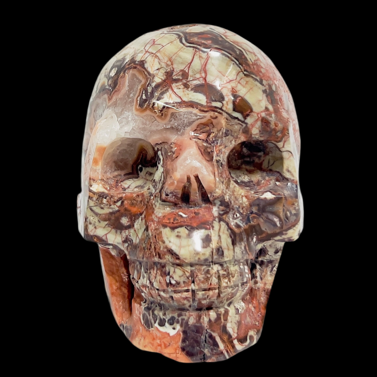 Indonesian Bloodstone Money Agate Skull Healing Crystal Carving 1212g