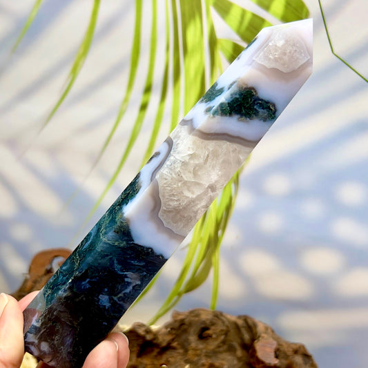 Moss Agate Tower Crystal Generator 322g 168mm