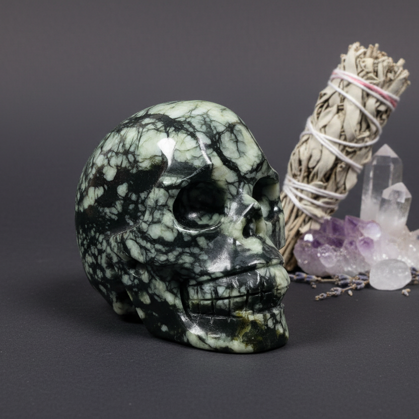Jade Skull Healing Crystal Carving 462g