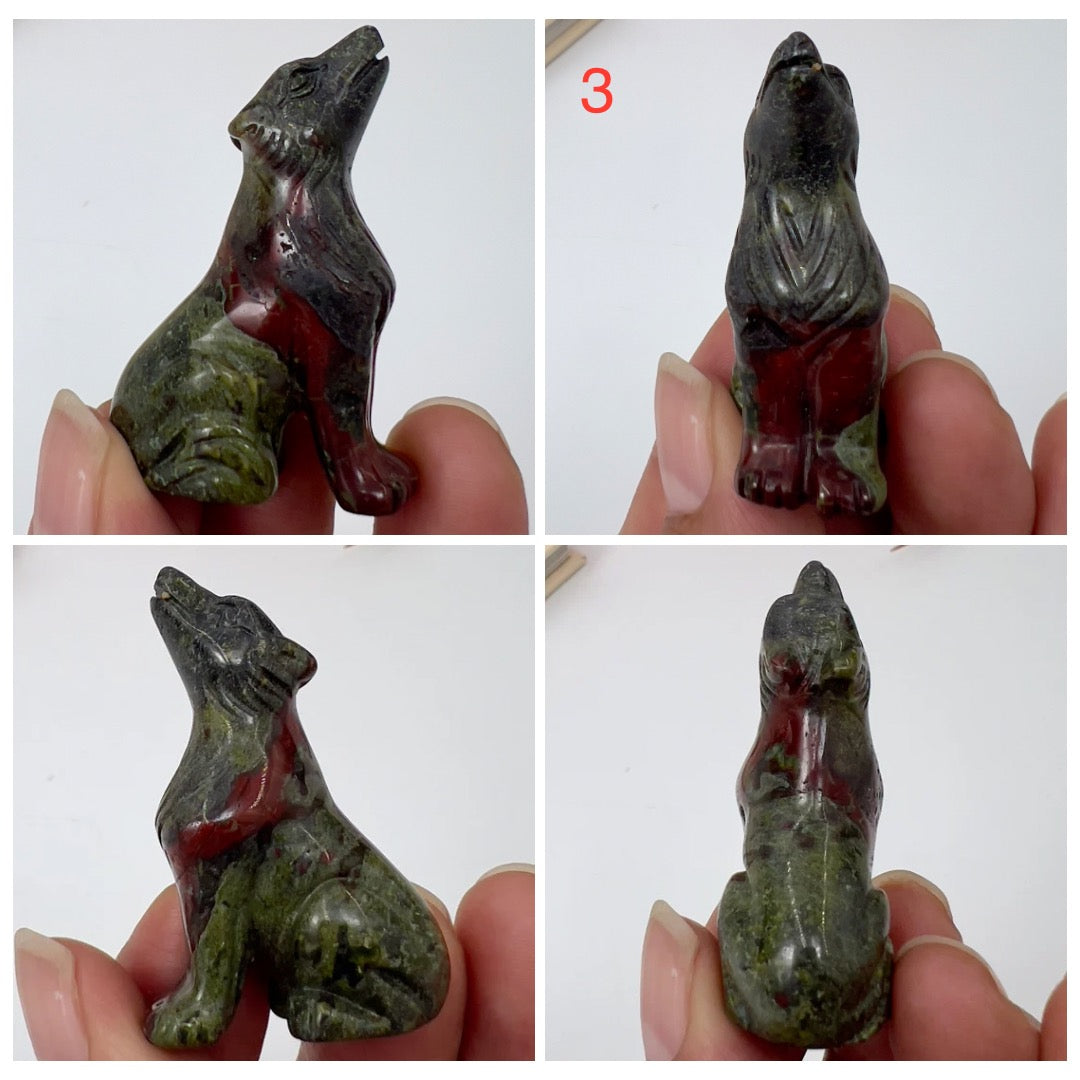 Small Dragons Blood Stone Jasper Wolves Dogs Crystal Carvings YOU CHOOSE