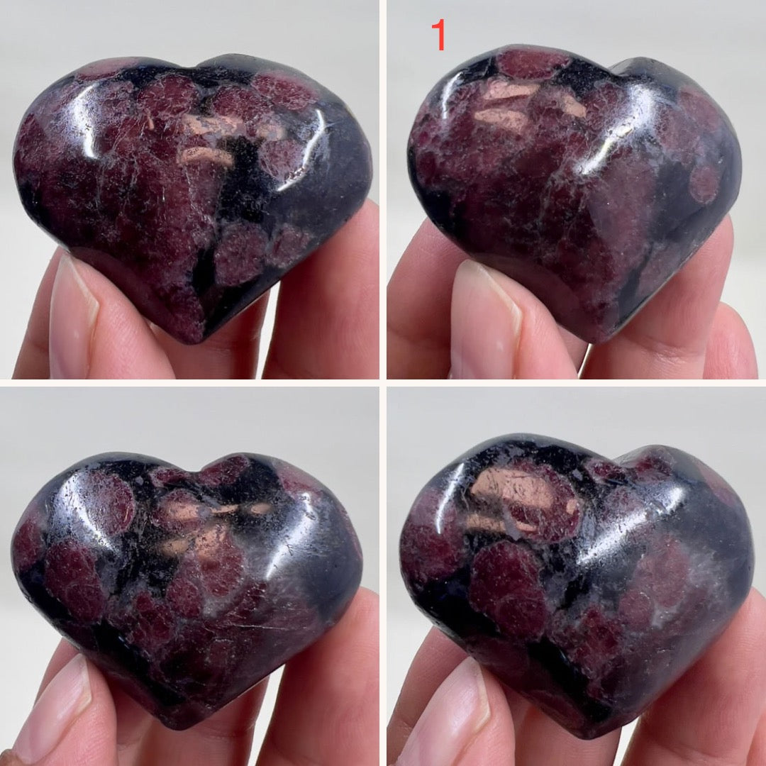 Garnet in Arfvedsonite Hearts Crystal Carvings YOU CHOOSE
