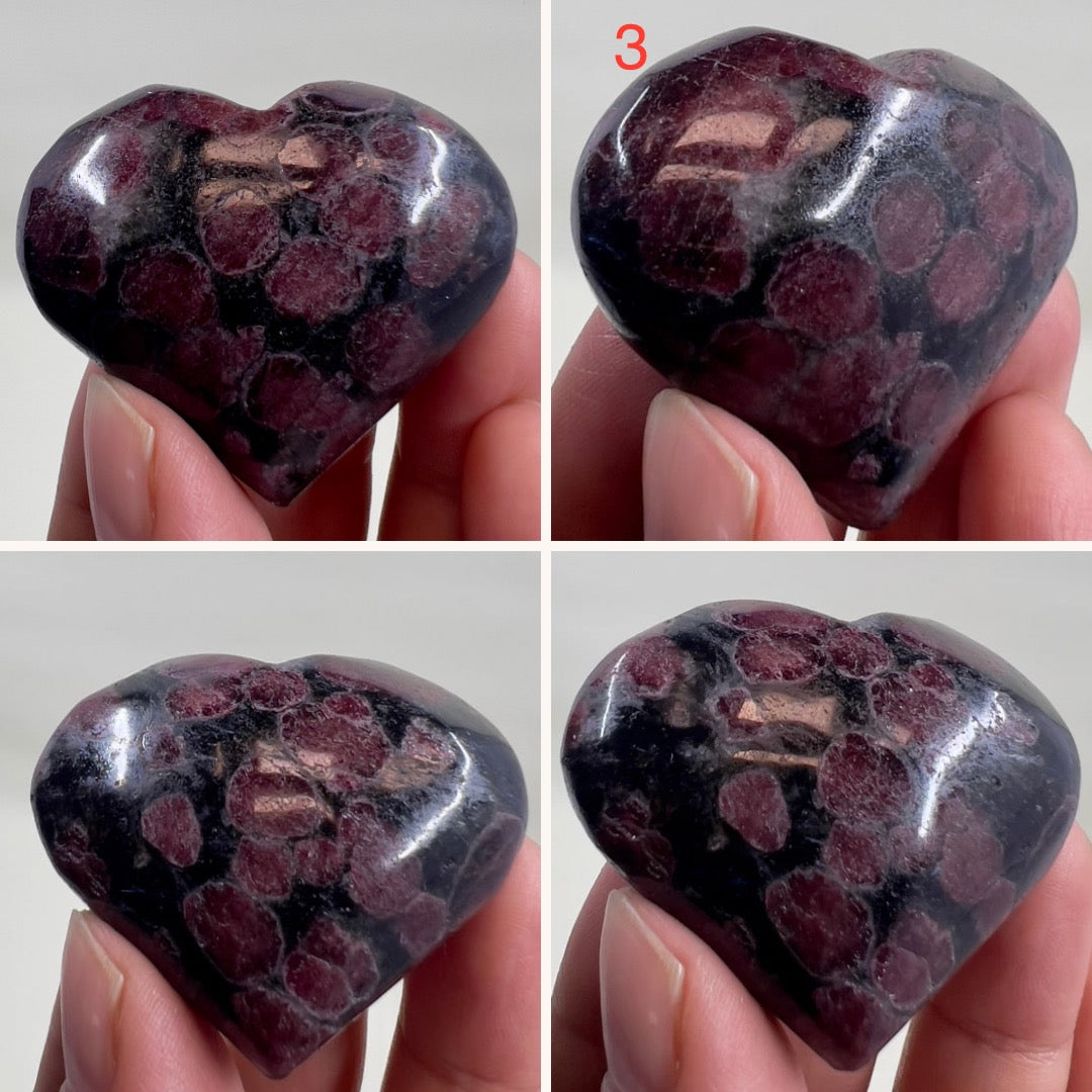 Garnet in Arfvedsonite Hearts Crystal Carvings YOU CHOOSE