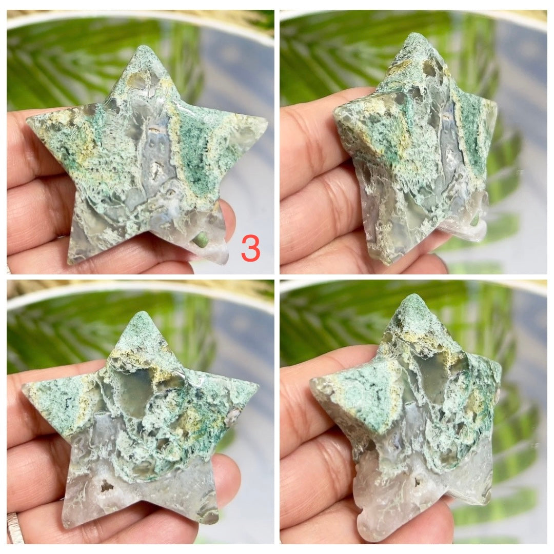 Moss Agate Stars DIY Pendant Jewellery Crystal Carving YOU CHOOSE