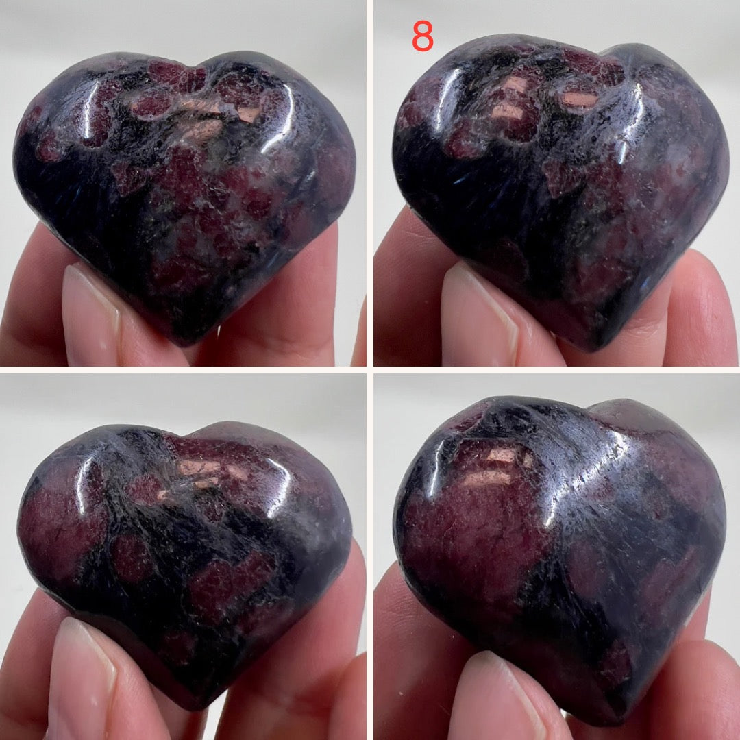Garnet in Arfvedsonite Hearts Crystal Carvings YOU CHOOSE