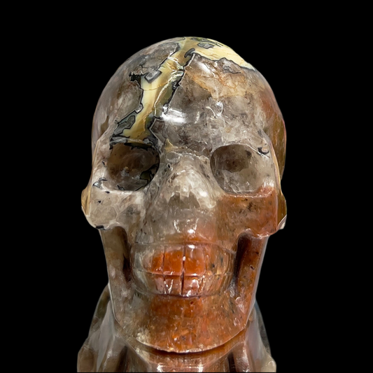 Mosaic Chalcedony Quartz Rare Skull Healing Crystal Carving 1022g