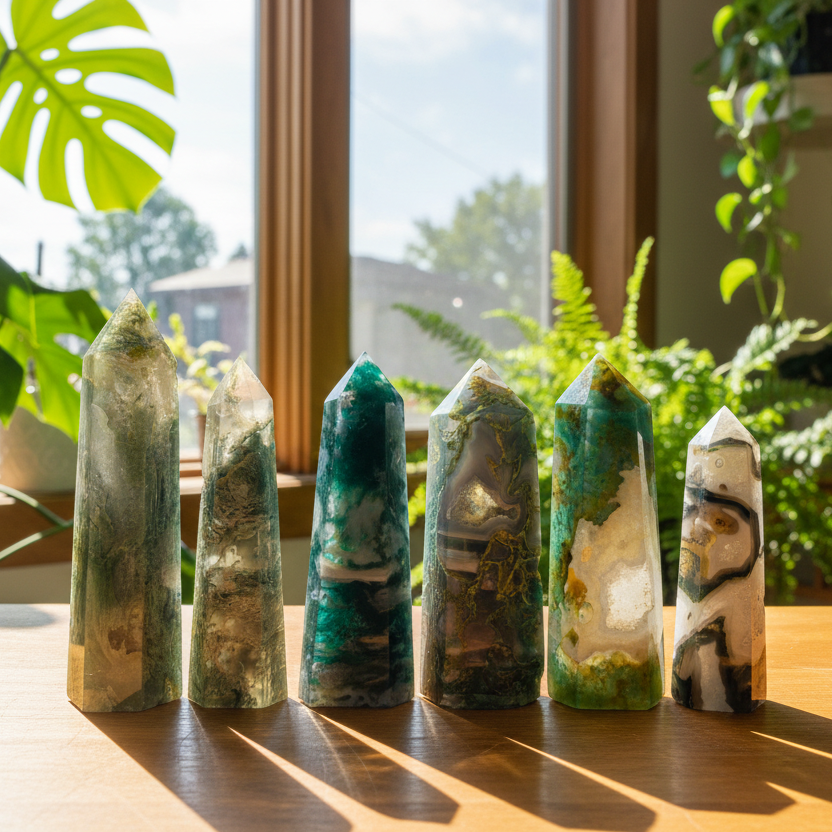 Druzy Moss Agate Points Towers Crystal Generators YOU CHOOSE