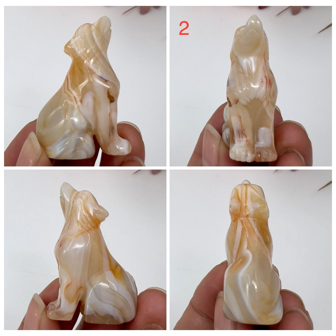 Small Carnelian Wolves Dogs Crystal Carvings YOU CHOOSE