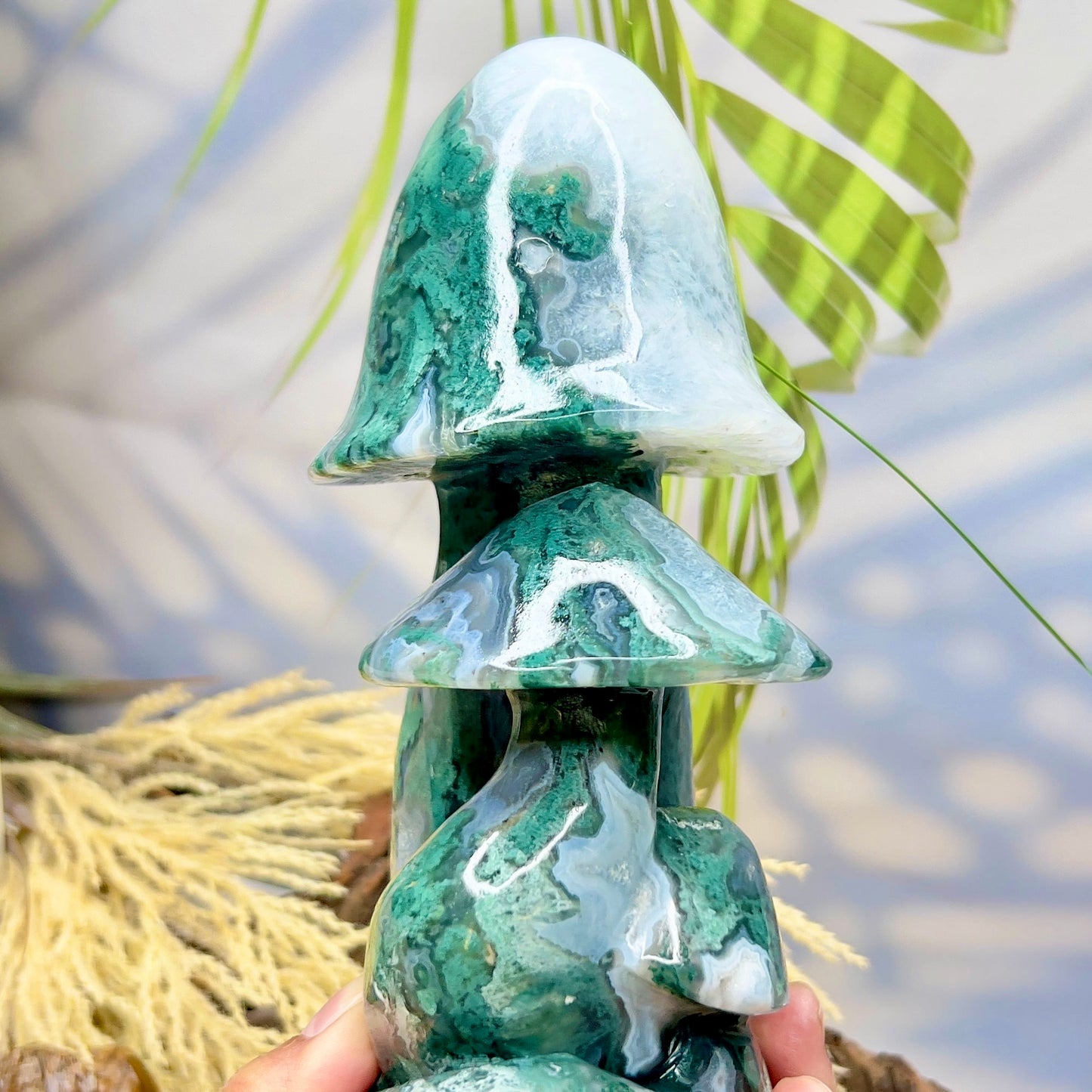 Moss Agate Mushroom Cluster Large Crystal Carving 2190g