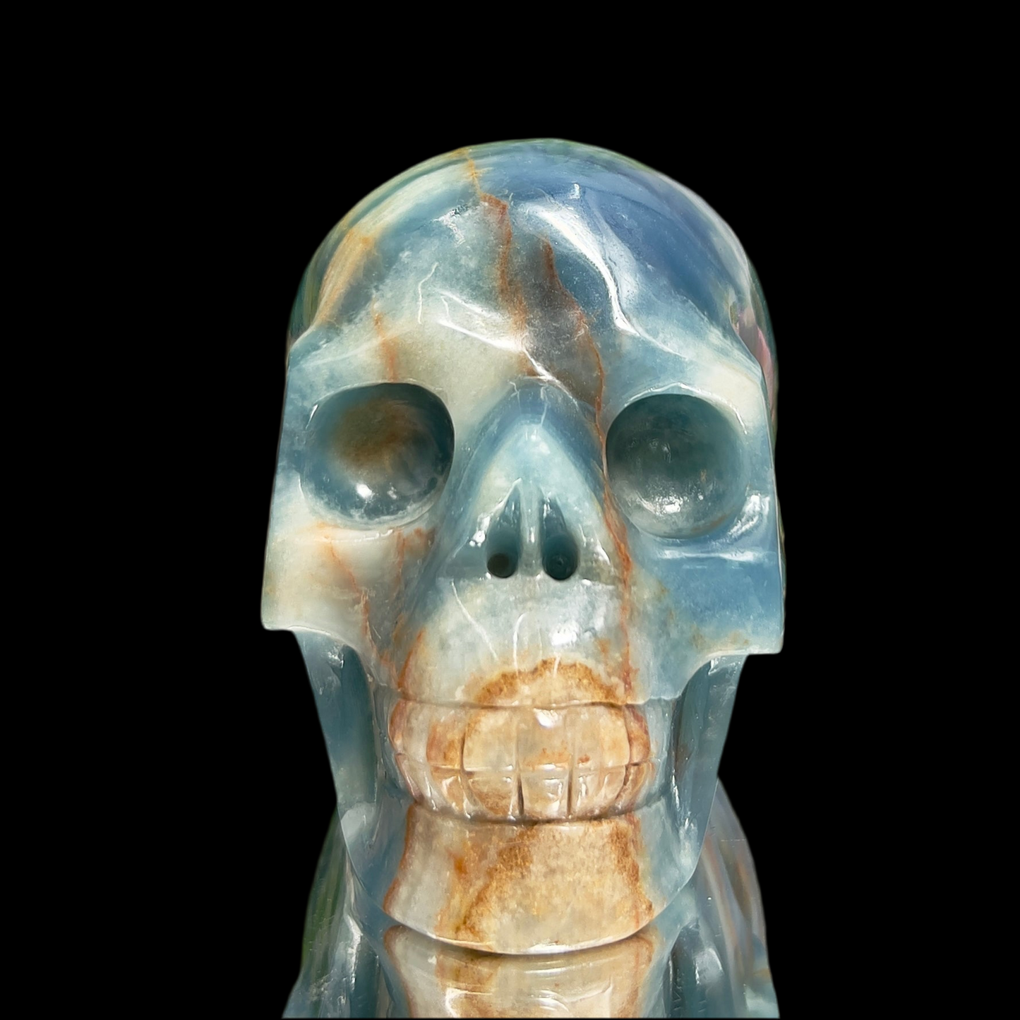 Blue Onyx Hollow Jaw Skull Healing Crystal Carving 1110g
