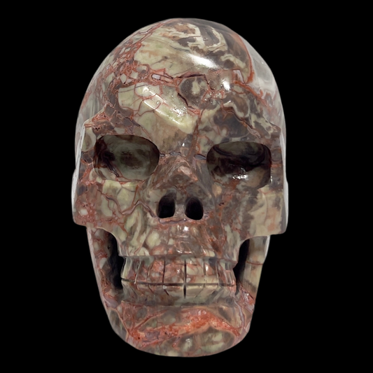 Indonesian Bloodstone Money Agate Skull Healing Crystal Carving 1028g