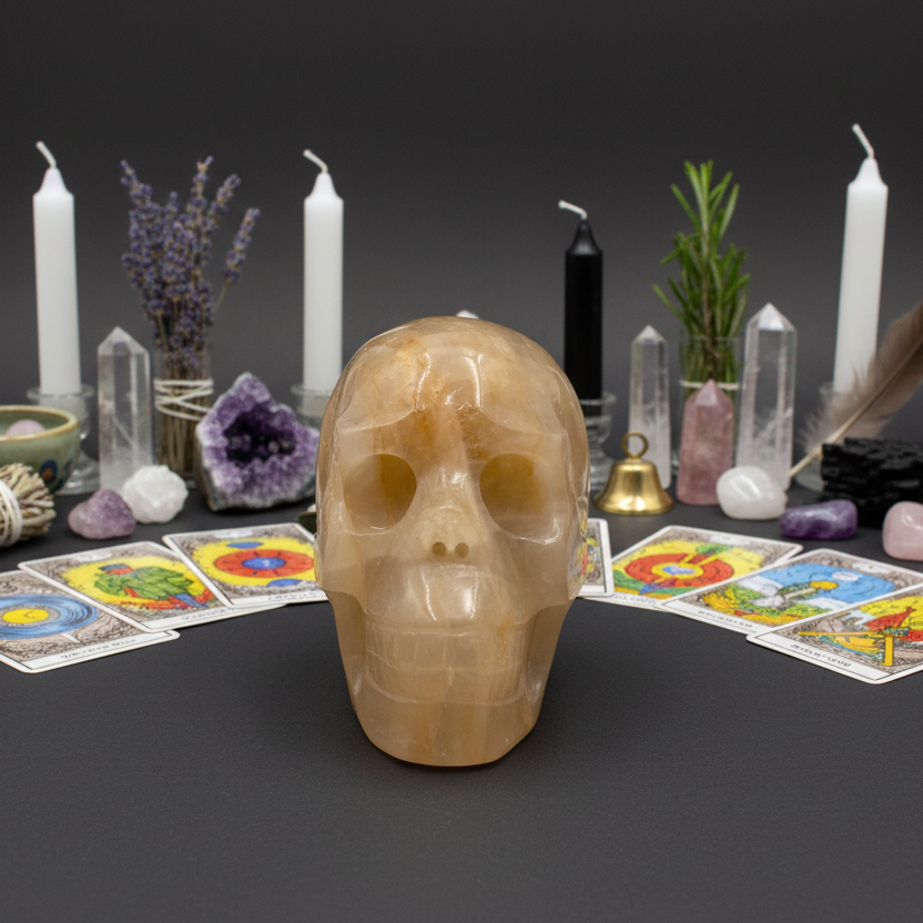 Golden Healer Quartz Skull Healing Crystal Carving 1122g
