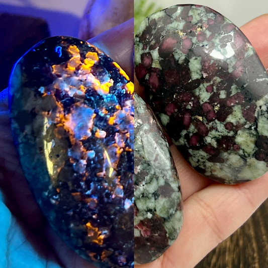Eudialyte Garnet Feldspar Niter Rare UV Reactive Palm Stones Meditation Crystals