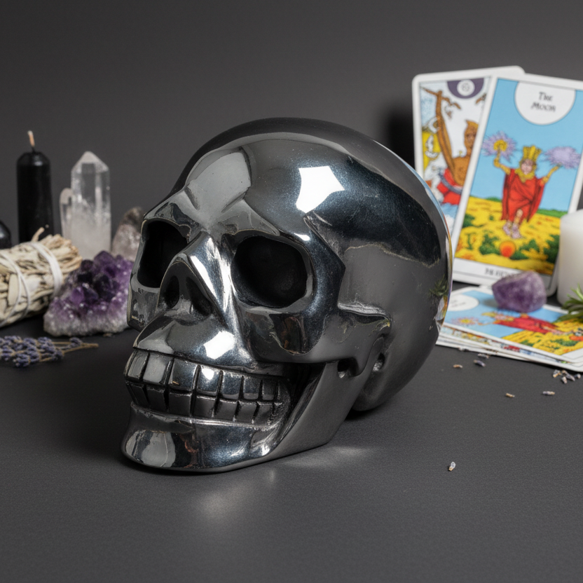 Terahertz Skull Healing Crystal Carving 537g