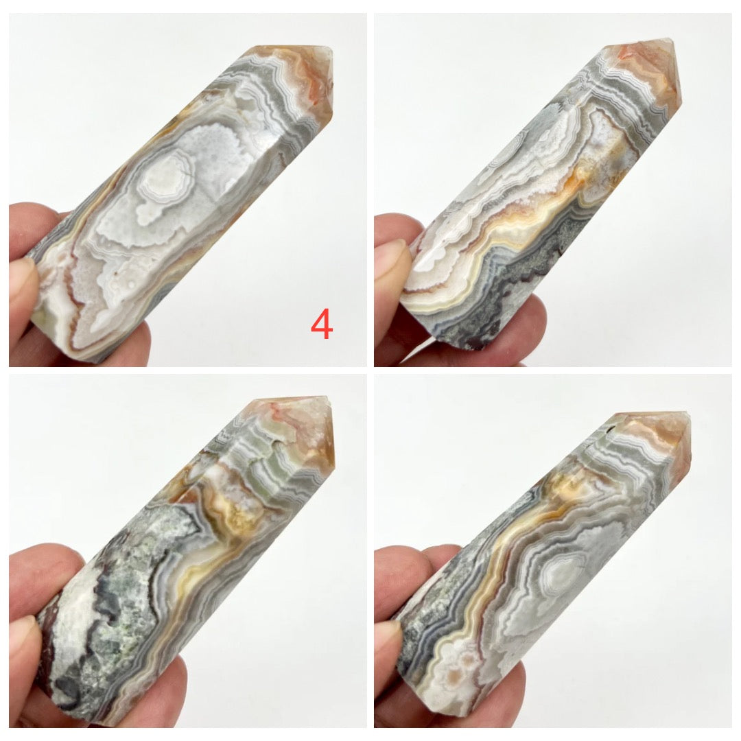 White Mexican Crazy Lace Agate Points Towers Crystal Generators YOU CHOOSE