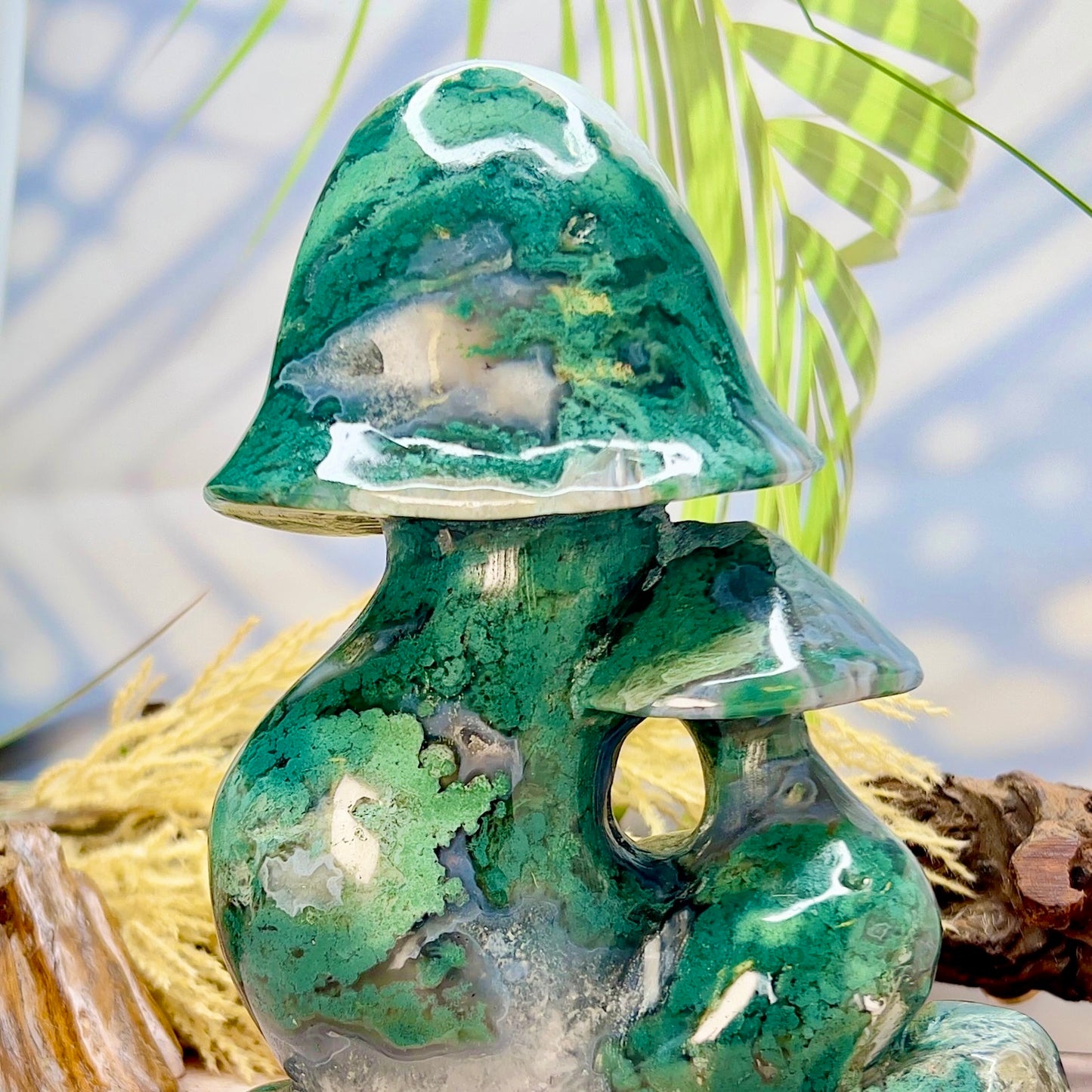 Moss Agate Mushroom Cluster Large Crystal Carving 2190g
