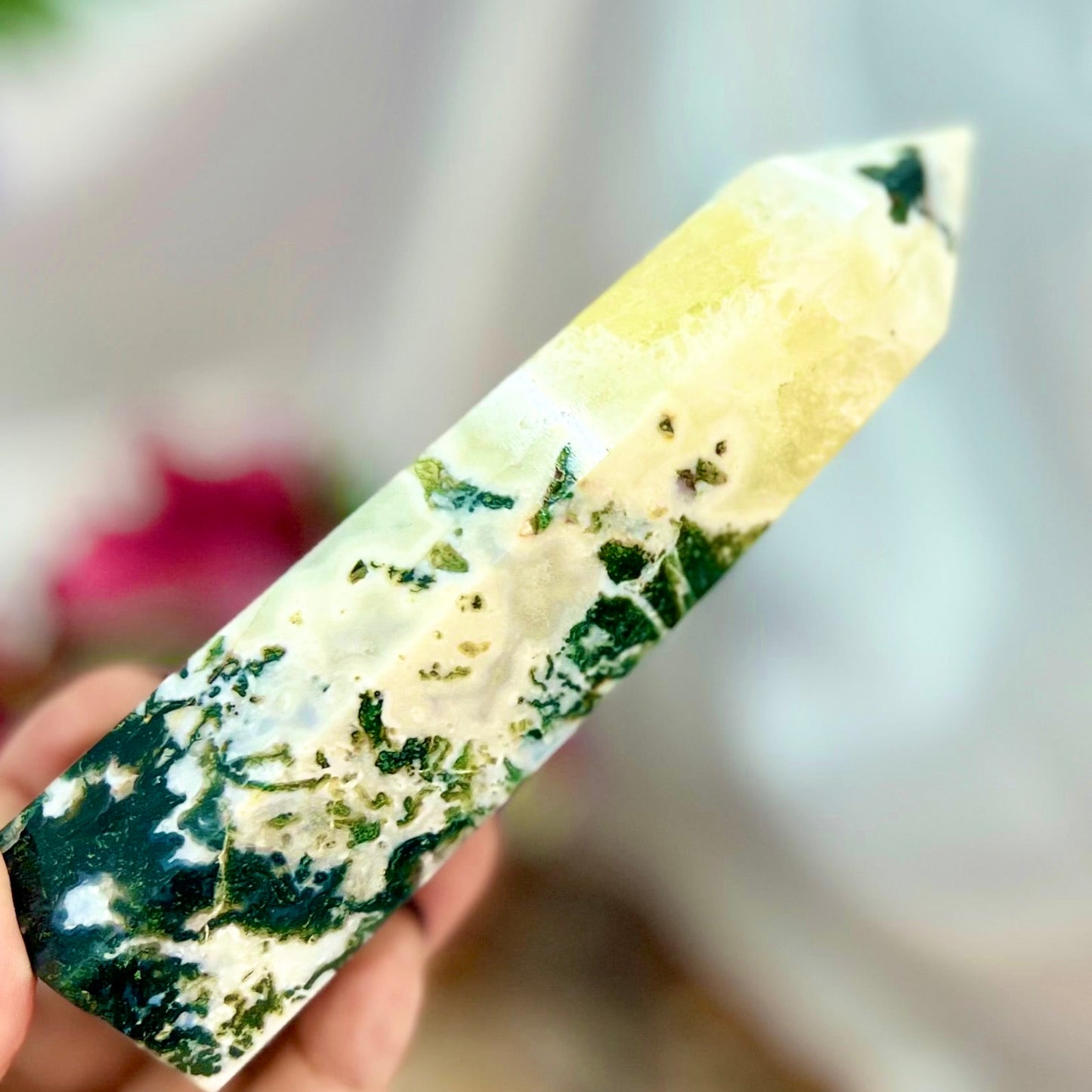 Moss Agate Tower Crystal Generator 500g 156mm