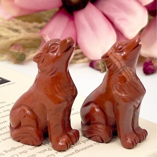 Small Red Jasper Wolves Dogs Crystal Carvings YOU CHOOSE