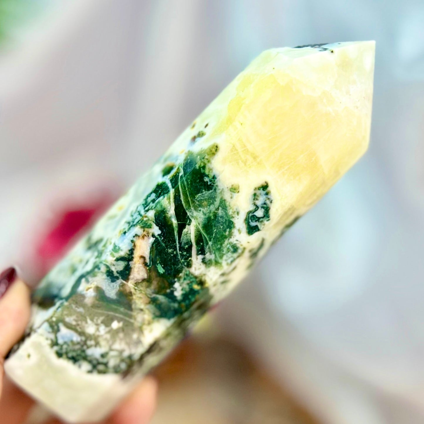 Moss Agate Tower Crystal Generator 500g 156mm