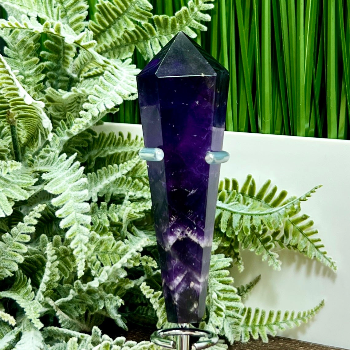 Chevron Dream Amethyst Prism with Stand Healing Crystal Carving 114g