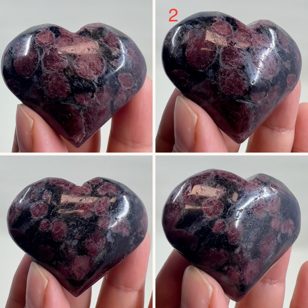 Garnet in Arfvedsonite Hearts Crystal Carvings YOU CHOOSE