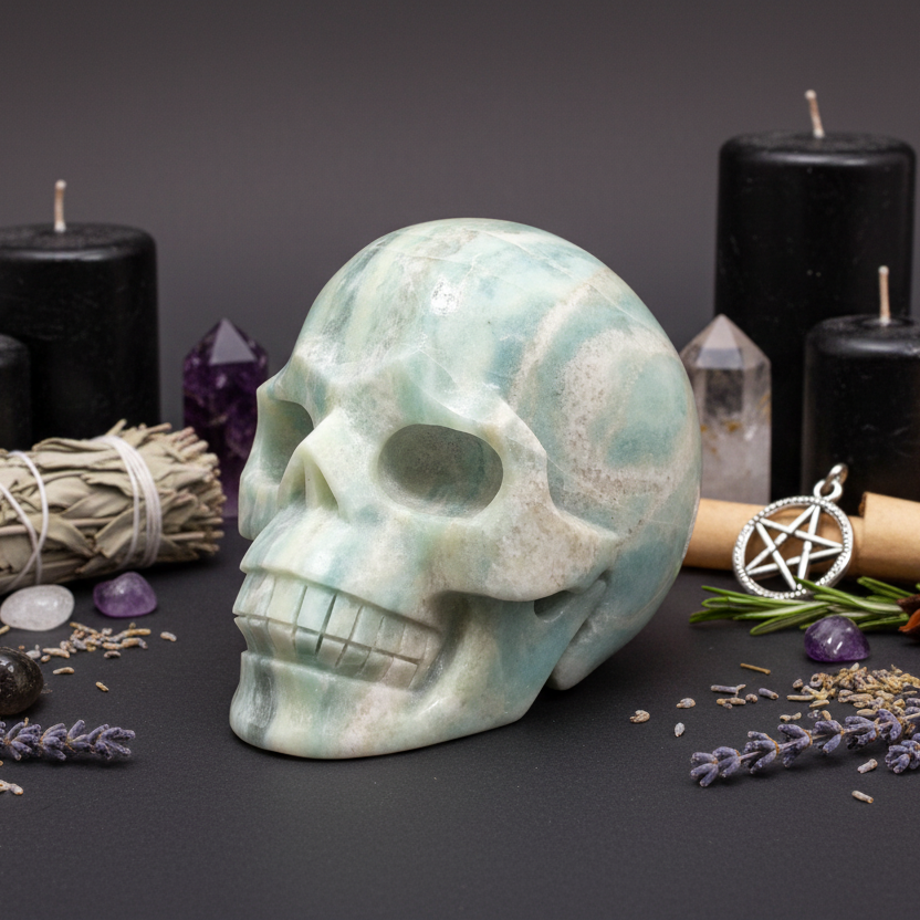 Peruvian Blue Opal Skull Healing Crystal Carving 1480g
