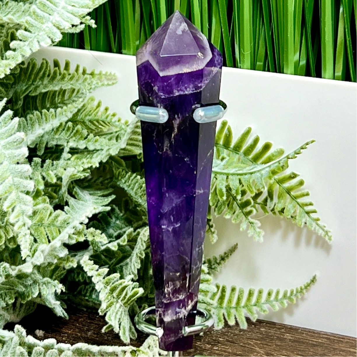 Chevron Dream Amethyst Prism with Stand Healing Crystal Carving 78g