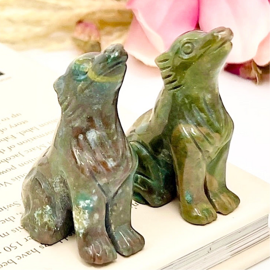 Small Ocean Sea Jasper Wolves Dogs Crystal Carvings YOU CHOOSE