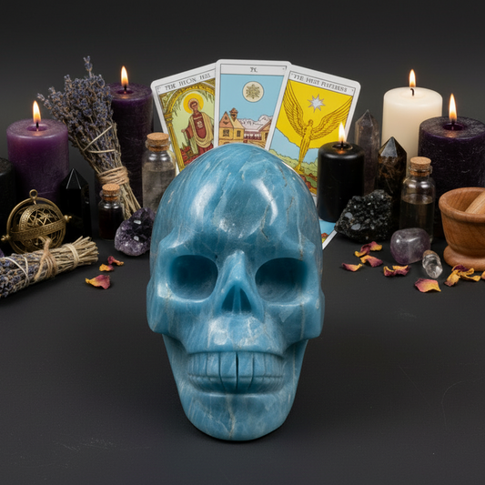 Blue Apatite Skull Healing Crystal Carving 501g