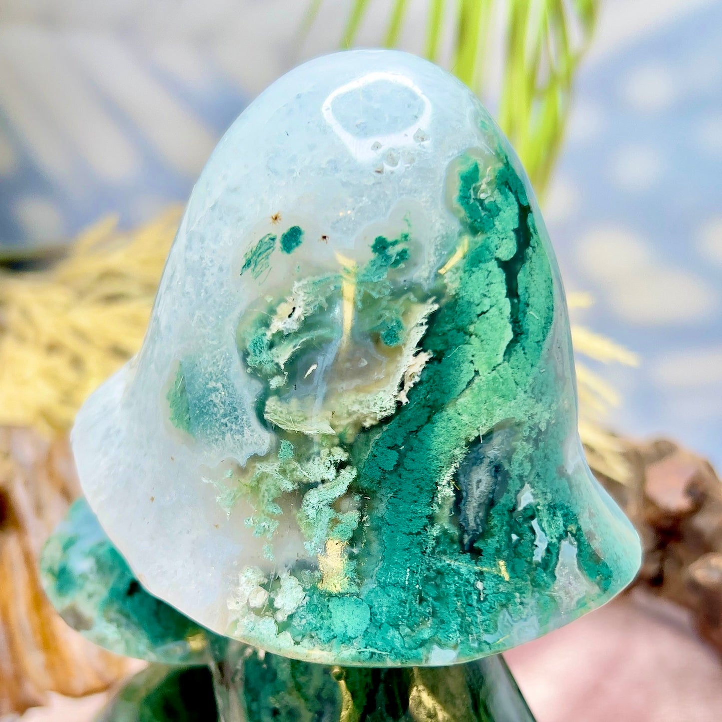 Moss Agate Mushroom Cluster Large Crystal Carving 2190g