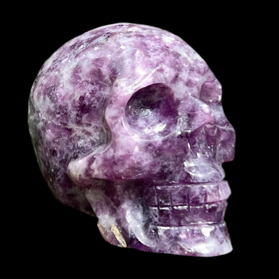 Lepidolite Purple Mica Skull Hand Crystal Carving 312g