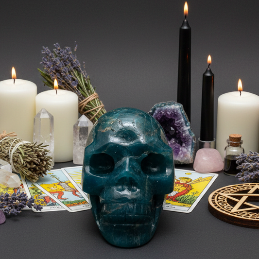Blue Apatite Skull Healing Crystal Carving 699g