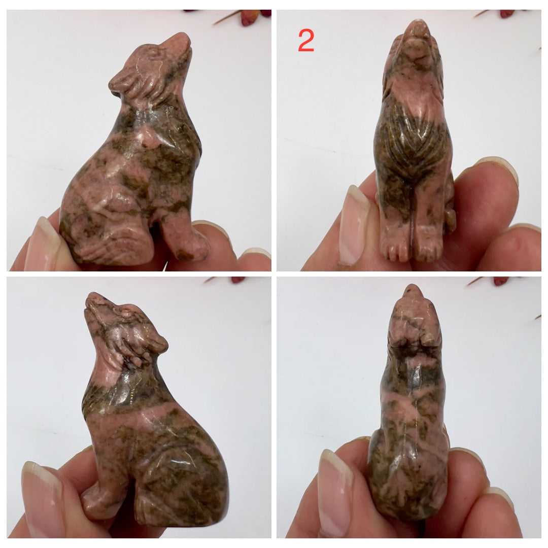 Unakite Jasper Small Wolves Dogs Crystal Carvings YOU CHOOSE