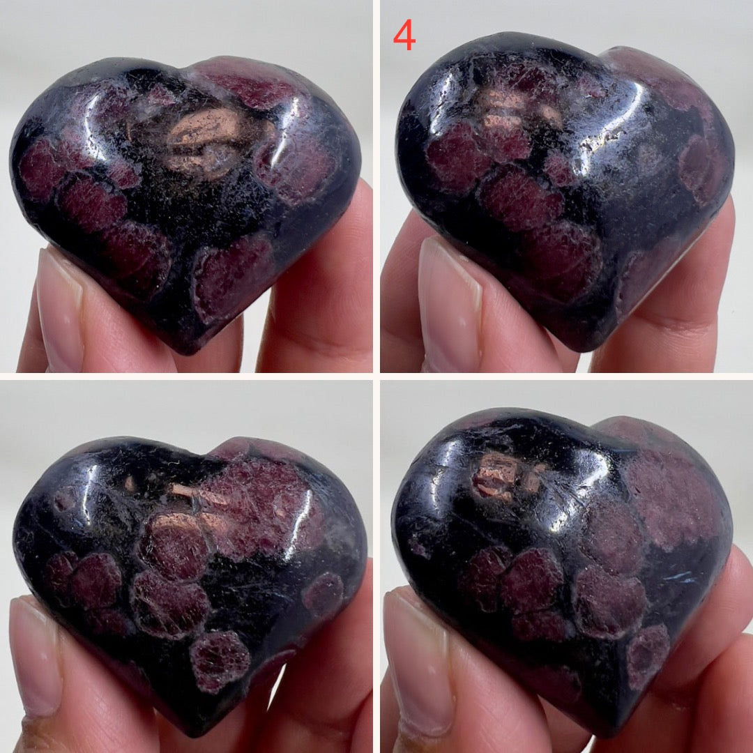 Garnet in Arfvedsonite Hearts Crystal Carvings YOU CHOOSE