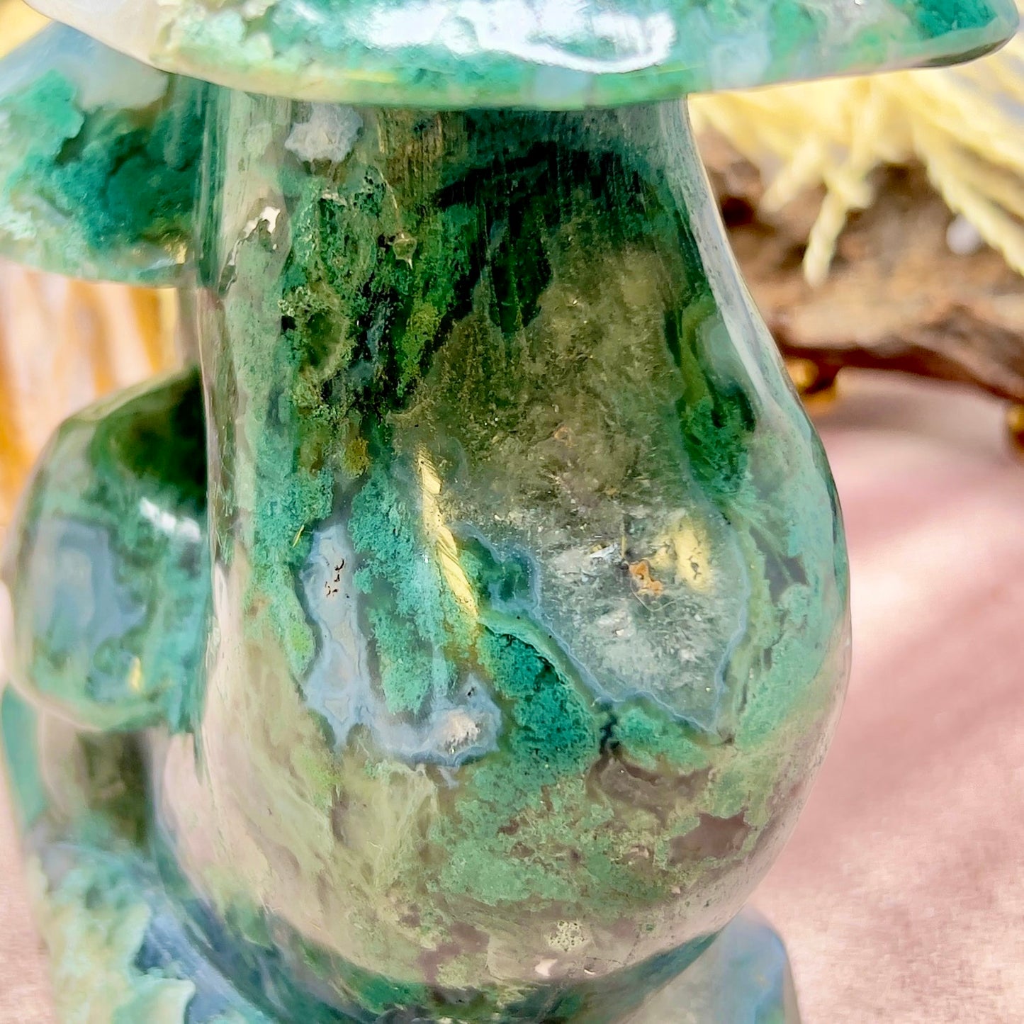 Moss Agate Mushroom Cluster Large Crystal Carving 2190g