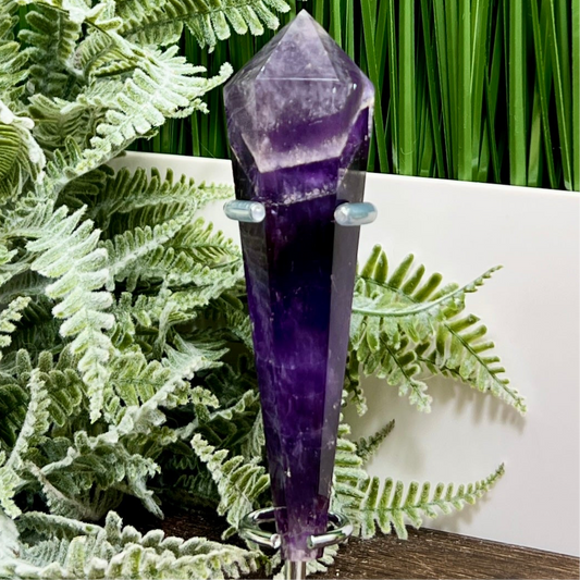 Chevron Dream Amethyst Prism with Stand Healing Crystal Carving 122g