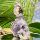 Chevron Dream Amethyst Owl on Skull Hollow Jaw  Crystal Carving 700g