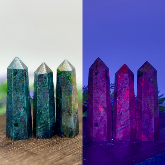 Ruby In Kyanite Zoisite Points Towers UV Reactive Crystal YOU CHOOSE
