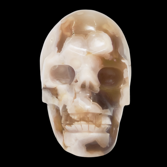 Flower Agate Skull Healing Crystal Carving 906g