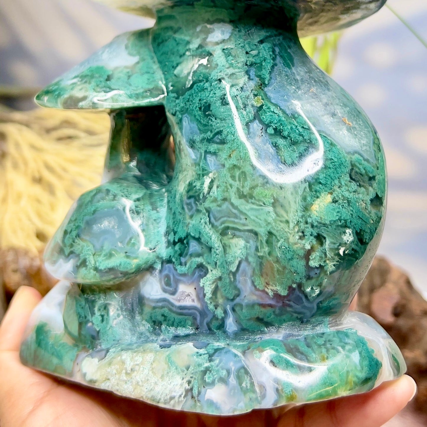 Moss Agate Mushroom Cluster Large Crystal Carving 2190g