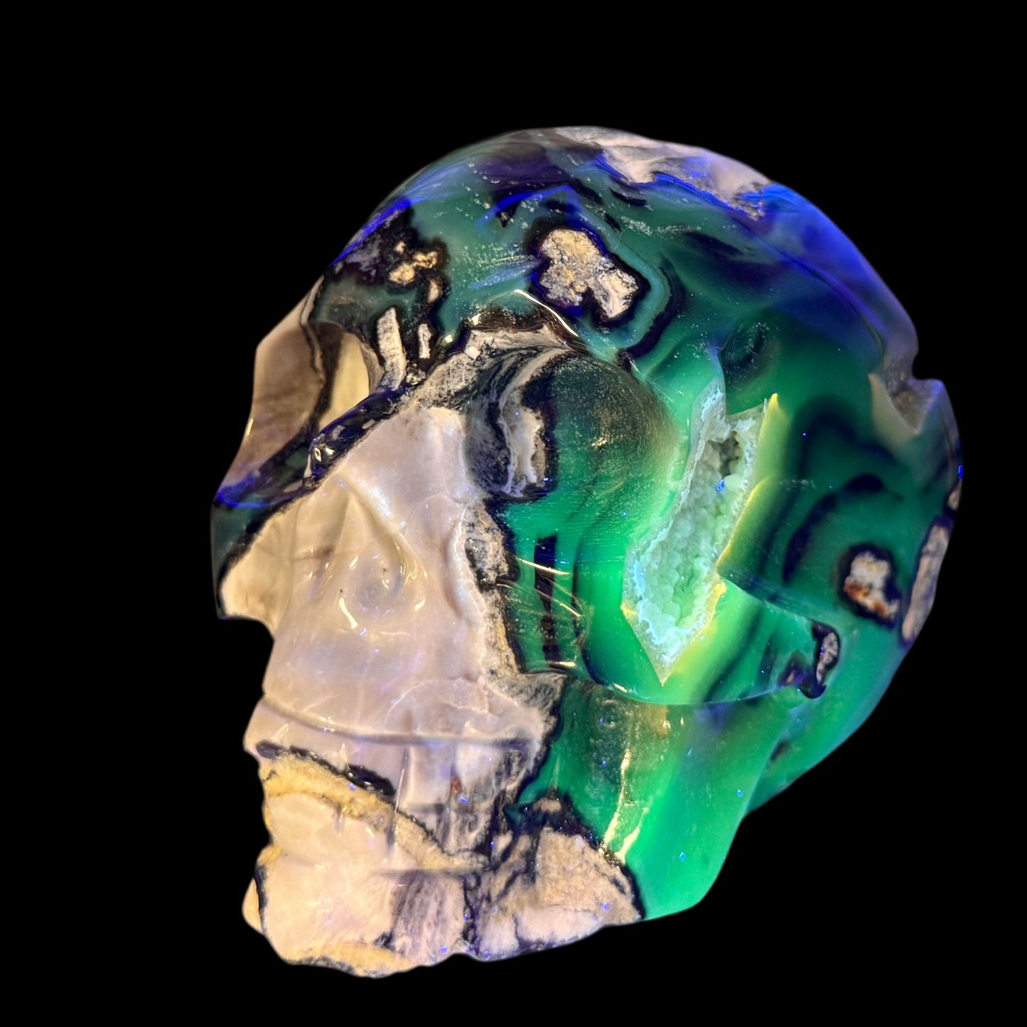 Volcanic Agate Skull UV Reactive Healing Crystal Carving 665g
