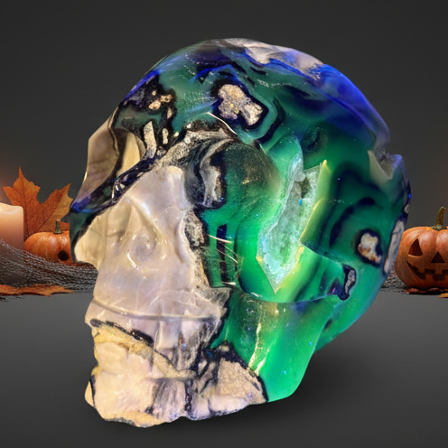 Volcanic Agate Skull UV Reactive Healing Crystal Carving 665g