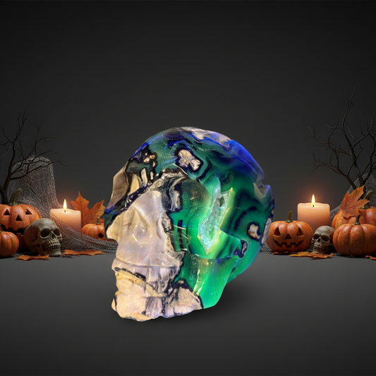 Volcanic Agate Skull UV Reactive Healing Crystal Carving 665g